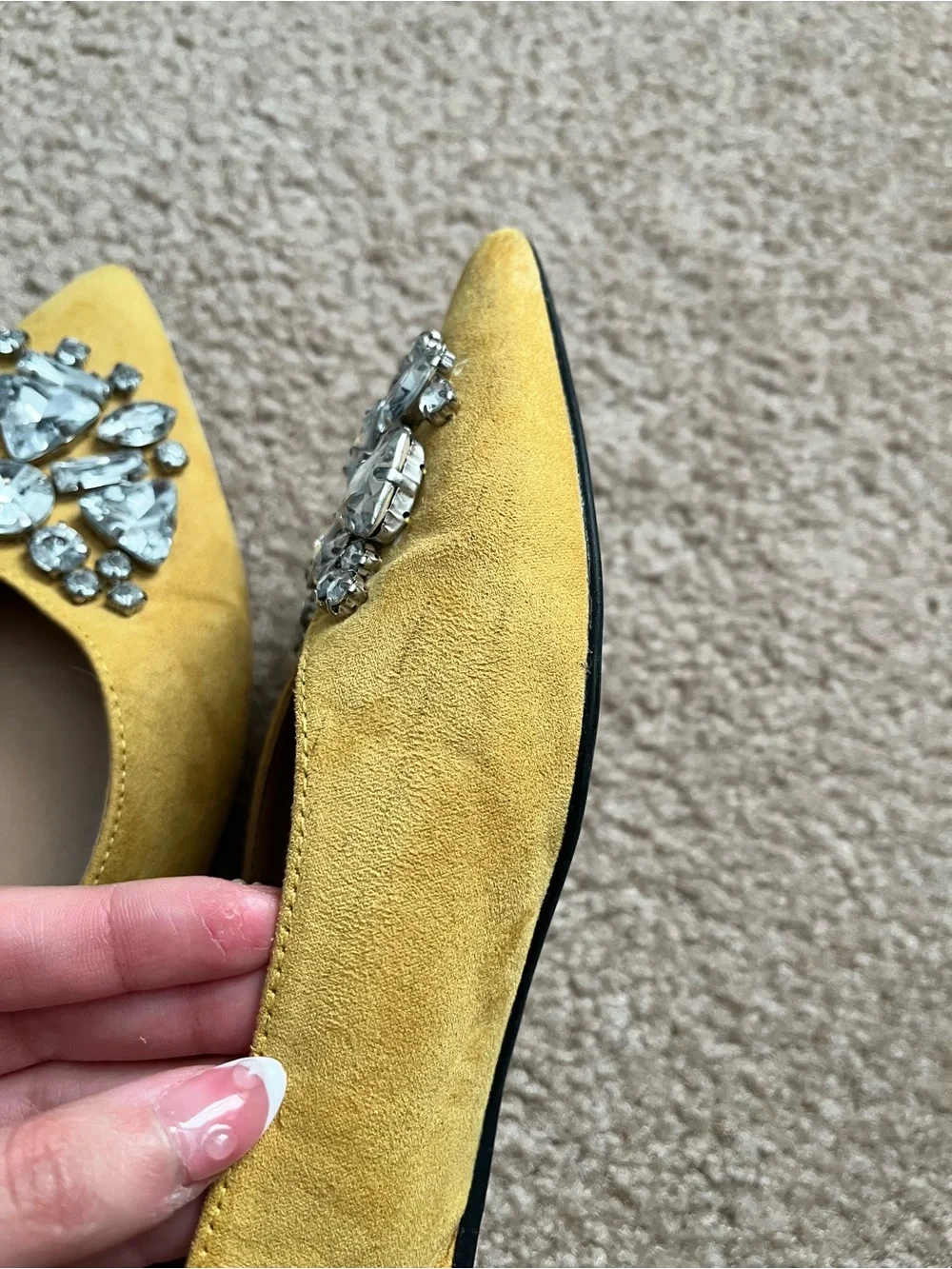 TOPSHOP Yellow Embellished Pointed Toe Slingback Flats